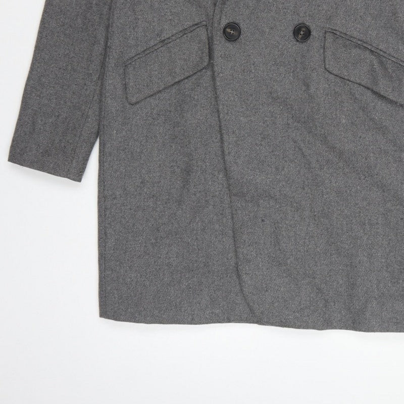 Micc Beirn Men's Grey Herringbone Long Overcoat Lined Size S