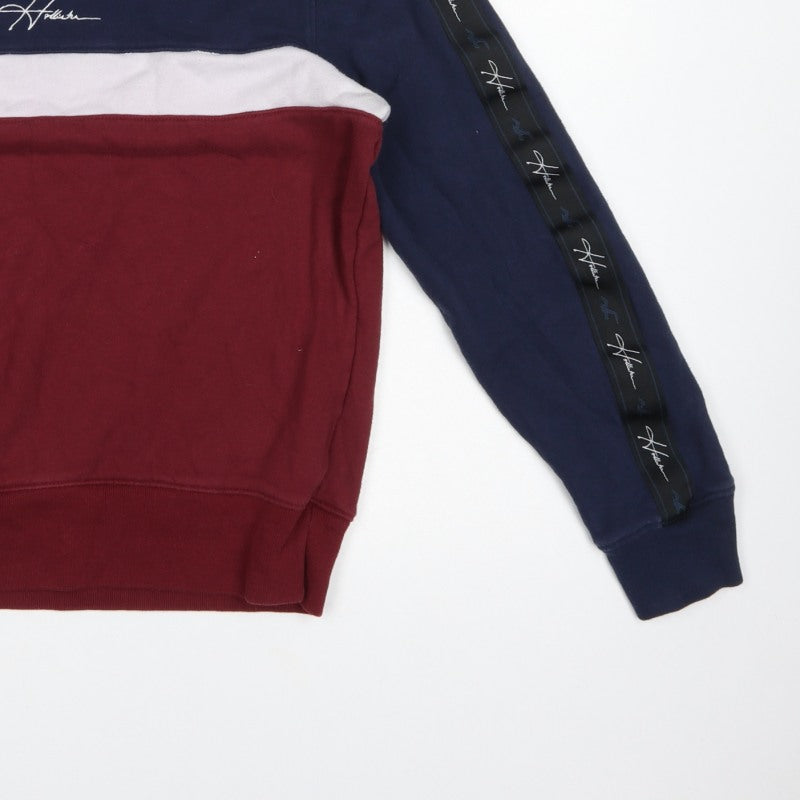 Hollister Men’s Small Navy Burgundy Colour Block Logo Crew Sweatshirt