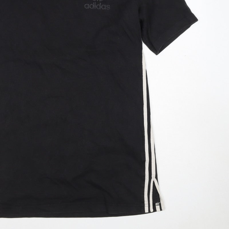 adidas Mens Black M Crew Neck Side Stripe Logo T-Shirt