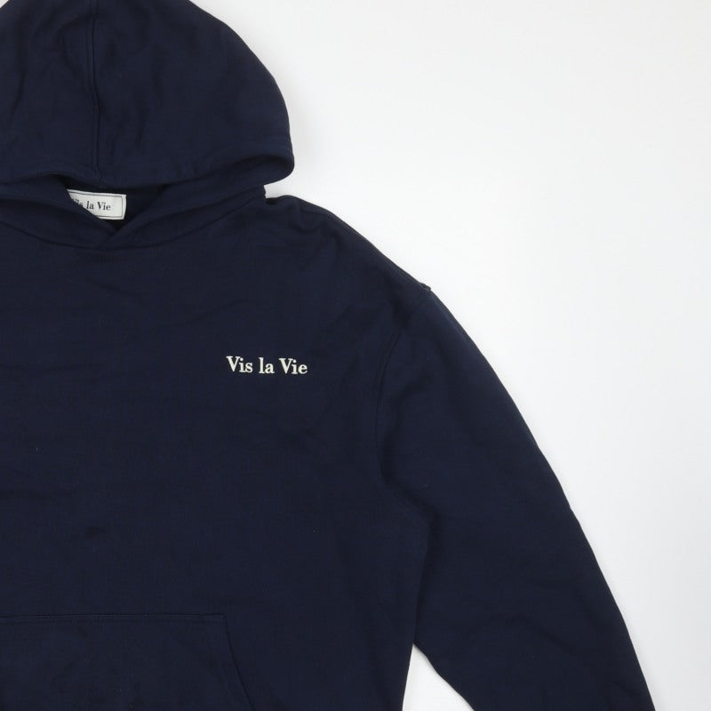 Vis la Vie Women’s Blue L Pullover Hoodie Logo Embroidered Pocket