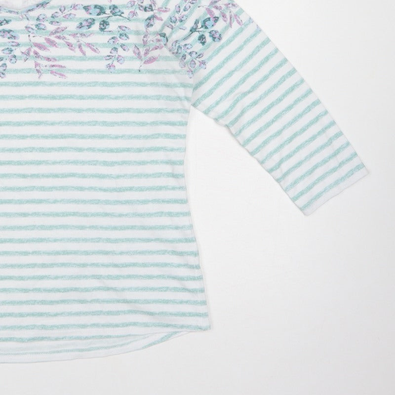 Isle Essentials Women Multicoloured Size 10 Floral Stripe 3/4 Sleeve T-Shirt
