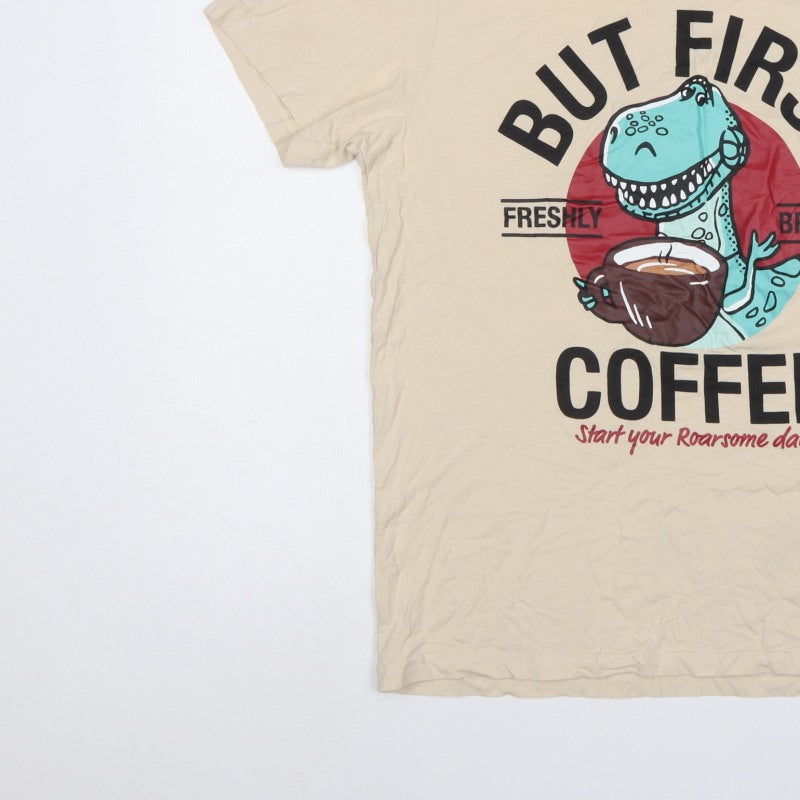 George Mens Beige M Pixar Dinosaur Coffee Graphic Pyjama Top
