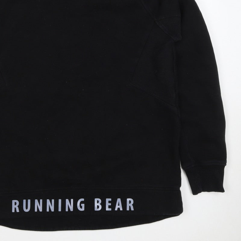 Running Bear Men’s Black M Pullover Logo Hoodie Hooded Pockets