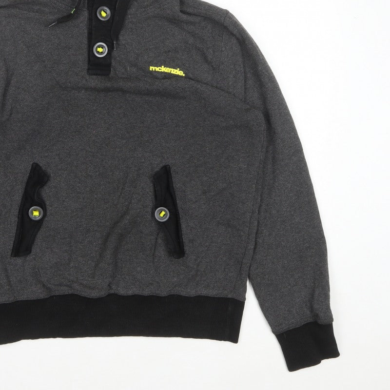 McKenzie Men’s Grey L Pullover Hoodie Button Pocket Logo