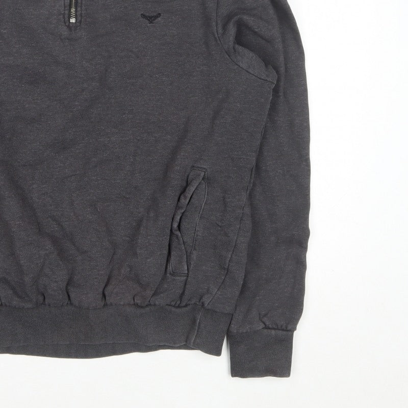 Threadbare Men’s Grey S 1/4 Zip High Neck Sweatshirt Pockets