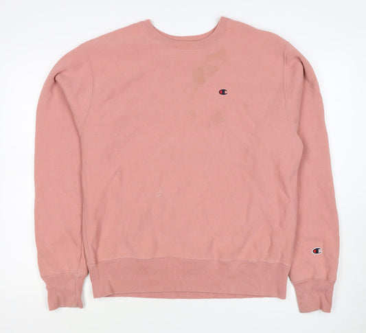 Champion Men's Pink Medium Logo Crew Neck Pullover Fleece Sweatshirt