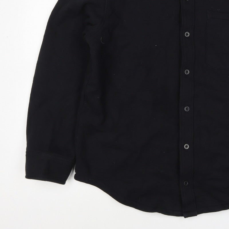 TNA Men’s Black L Sweatfleece Button-Up Collared Sweatshirt Jacket
