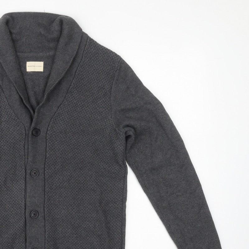 Selected Homme Men’s Grey S Shawl Collar Button Cardigan Cotton