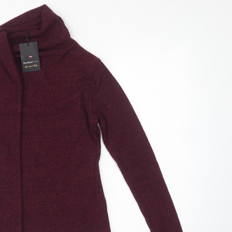 River Island Women Burgundy S Open Wrap Cowl Neck Knit Cardigan