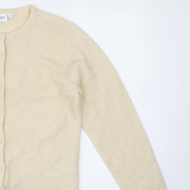 Saint Tropez Women Ivory M Fine Knit Wool Blend Cardigan