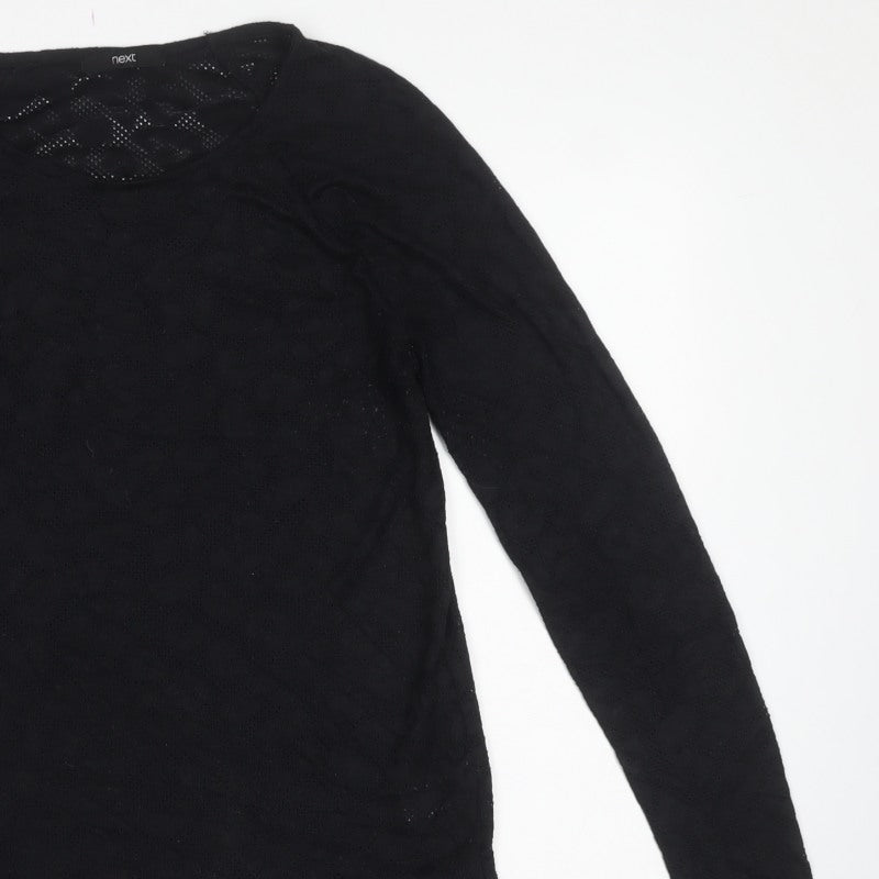 Next Women Black UK 16 Geometric Pointelle Knit Long Sleeve Top