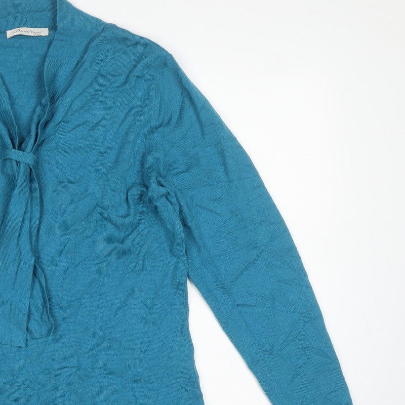 David Nieper Women’s Blue Merino Wool UK 14 Wrap V-Neck Jumper