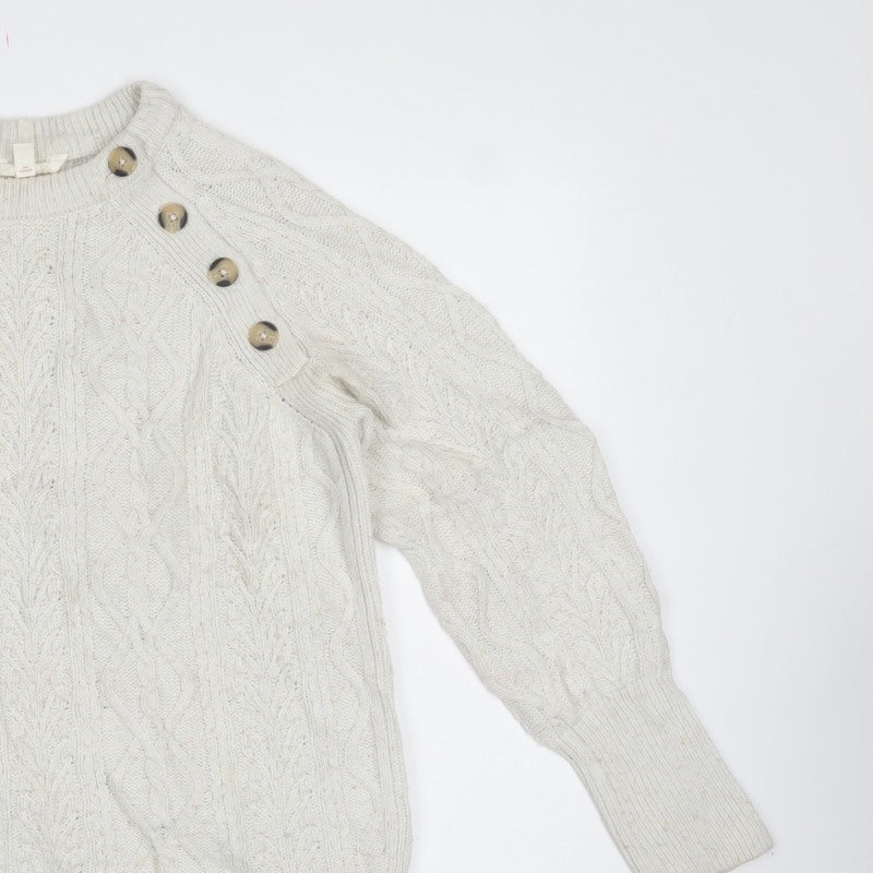 Per Una Women’s Ivory Cable Knit Shoulder Button Jumper UK 8