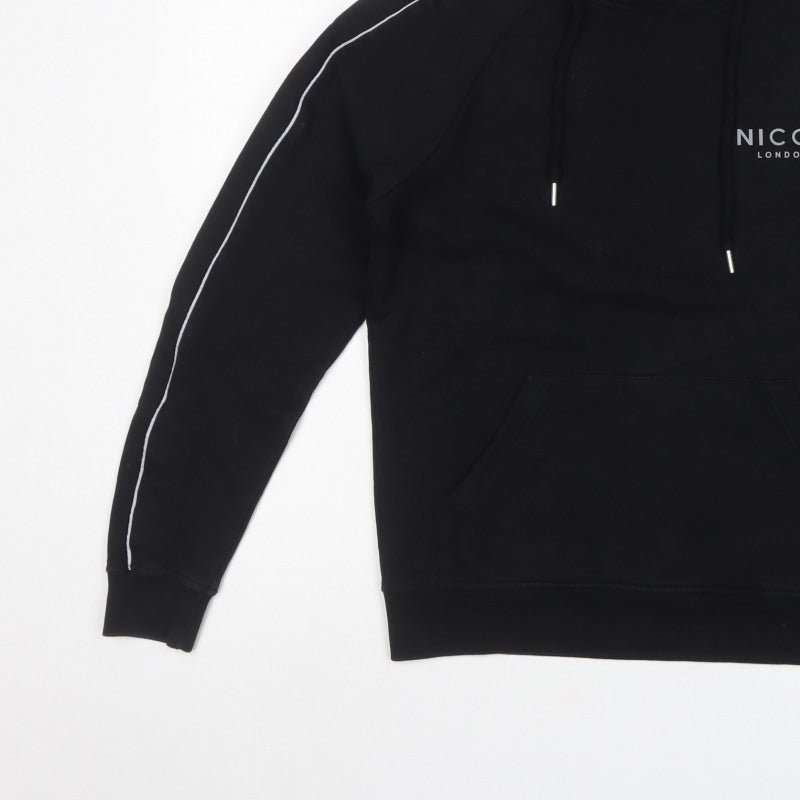 Nicce London Men’s Black S Pullover Hoodie Logo Piped Cotton Blend