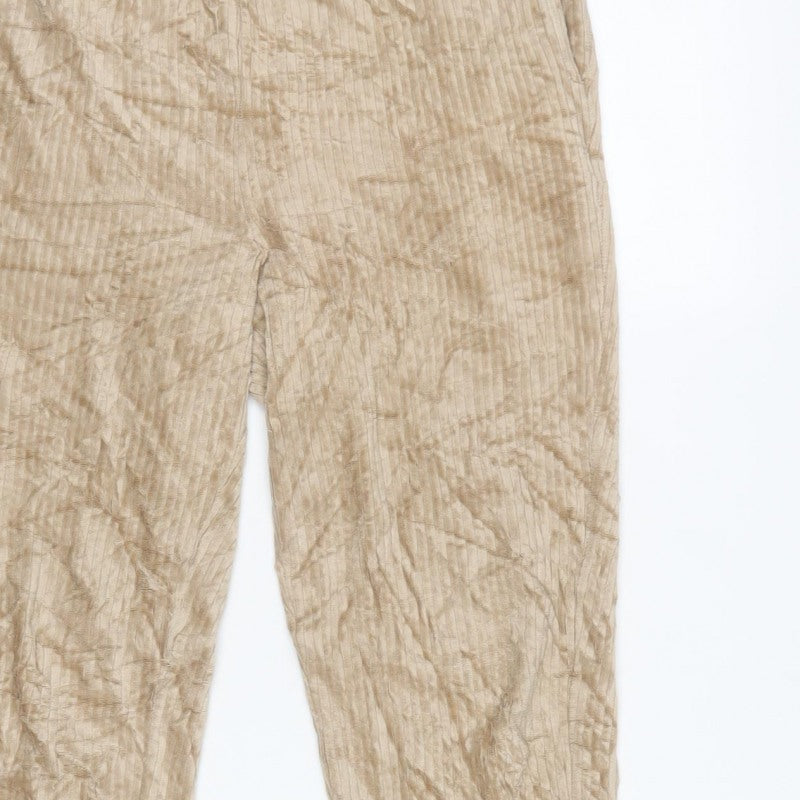 H&M Women Beige Size S Textured Cuffed Jogger Trousers