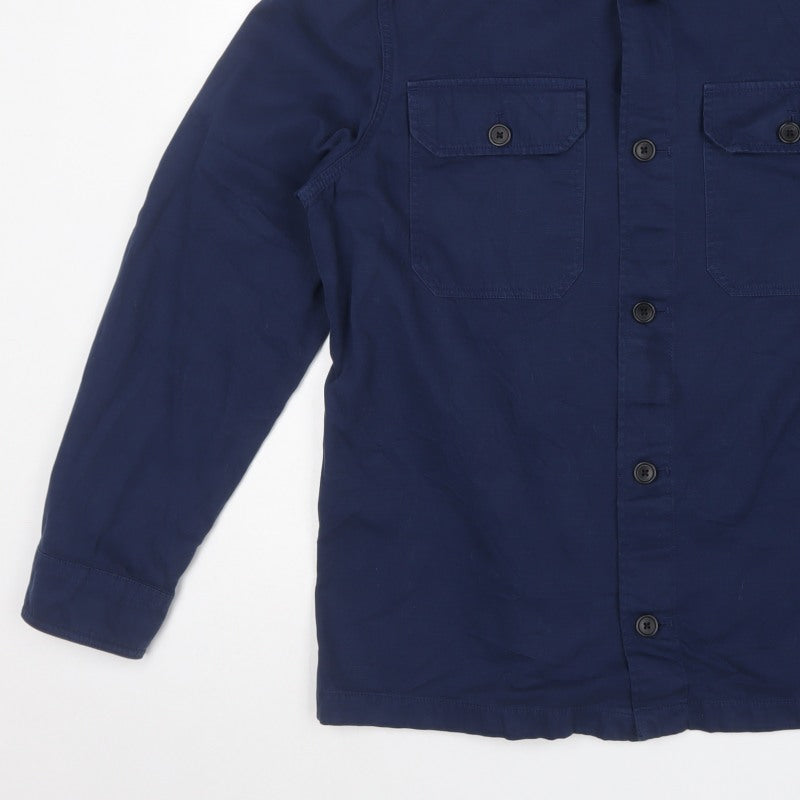 M&S Mens Blue L Cotton Overshirt Button-Up Long Sleeve Workwear