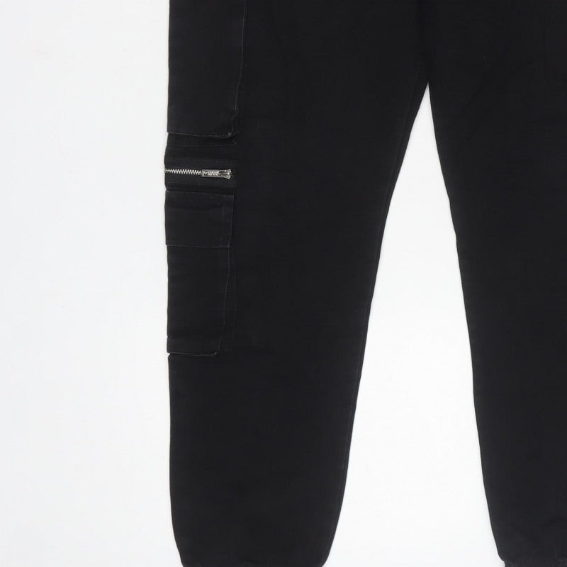 boohooMAN Men’s Black M Cargo Jogger Trousers Drawstring Zip Pockets