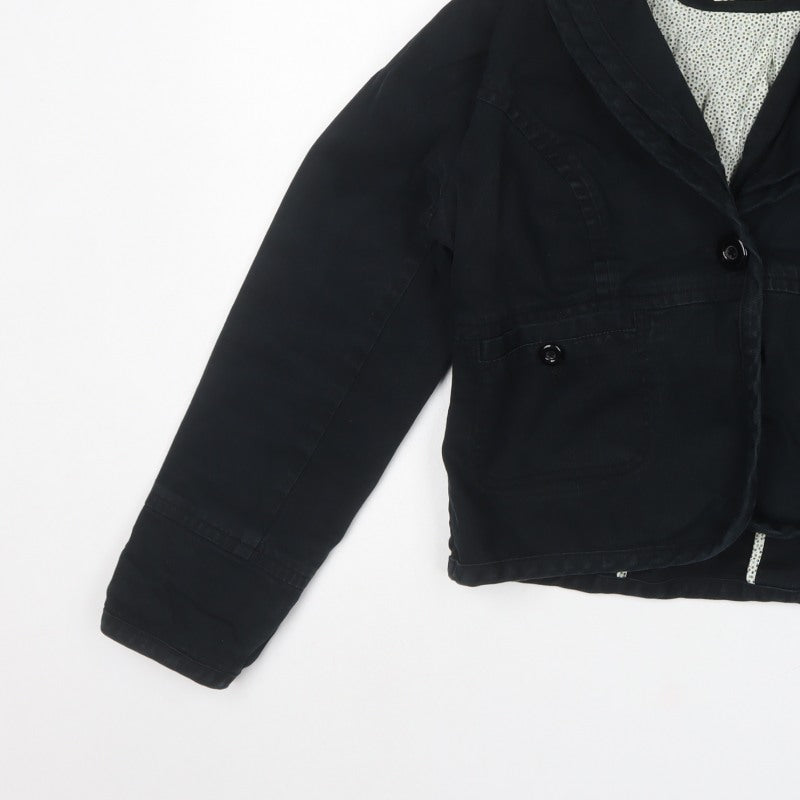 Monsoon Women’s Black Cotton Blend Short Button Jacket UK 16
