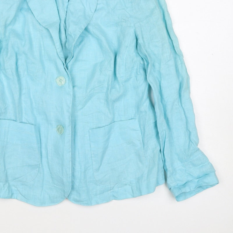 First Avenue Women Blue Linen Blazer UK 14 Two Button Lightweight