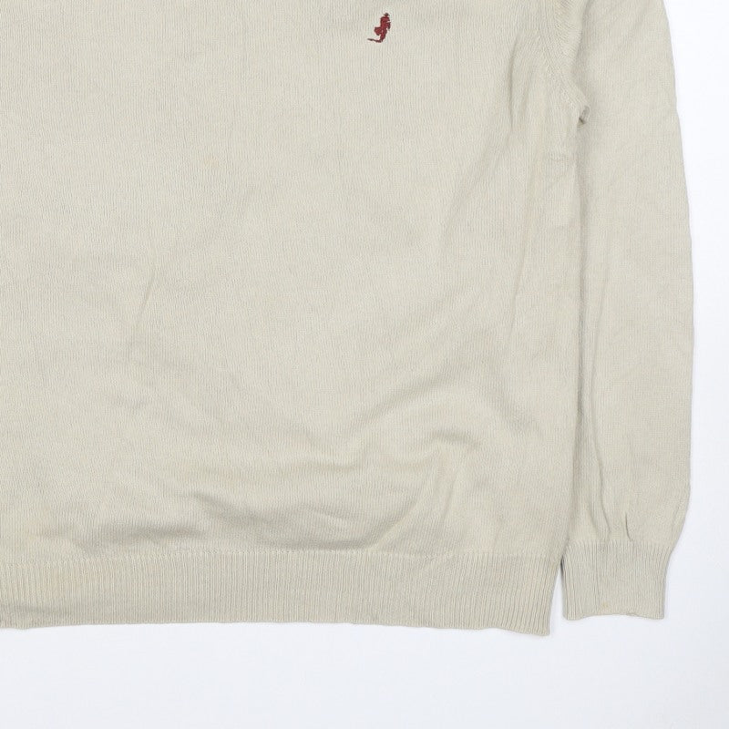 Marlboro Classics Men’s Beige Cotton Crew Neck Logo Jumper L
