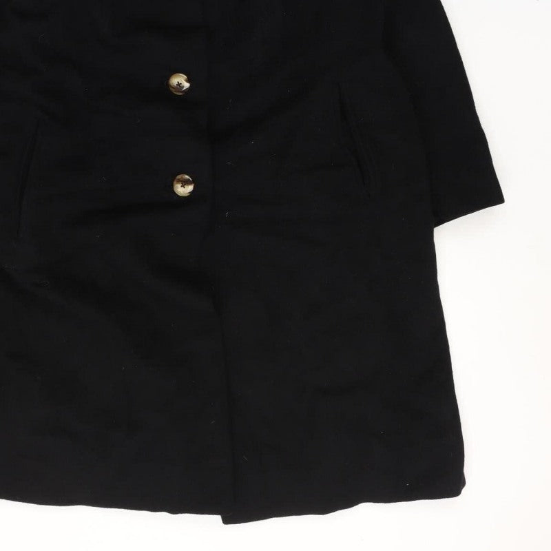 Cherry & Webb Vintage Women's Size 16 Black Long Coat Brown Fur Collar Button Pockets
