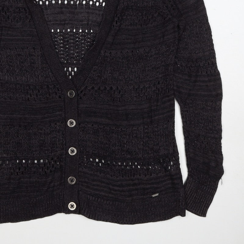 GRG Montreal Women’s Black M Open Knit V-Neck Button Cardigan