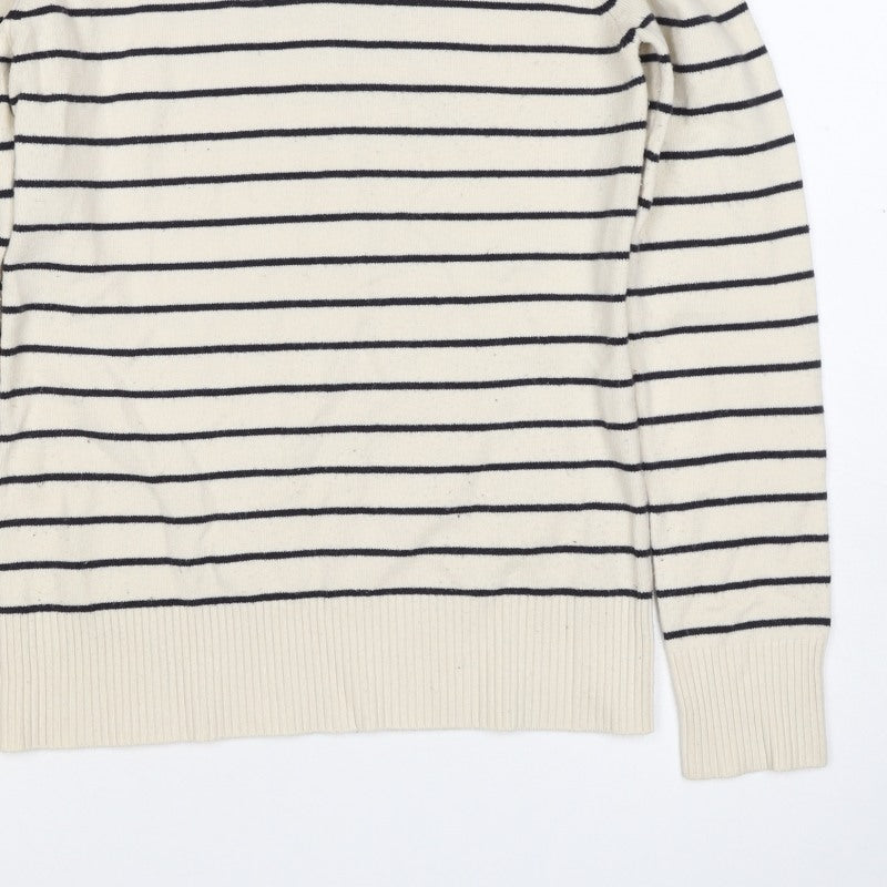 French Connection Women Beige Black Stripe Roll Neck Jumper L