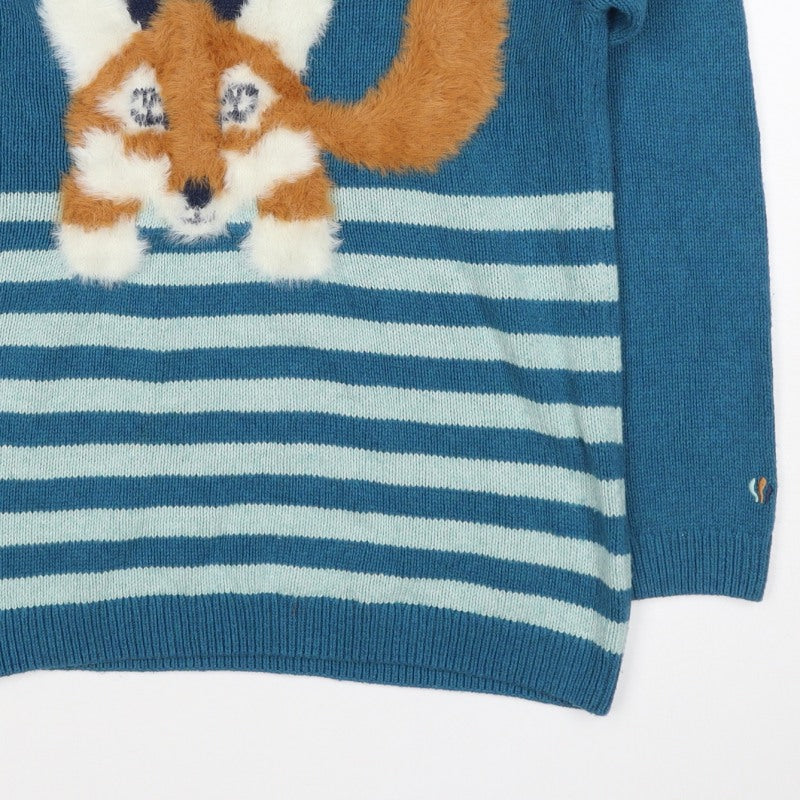 FatFace Boys Blue Fox Striped Knit Jumper 11-12 Years