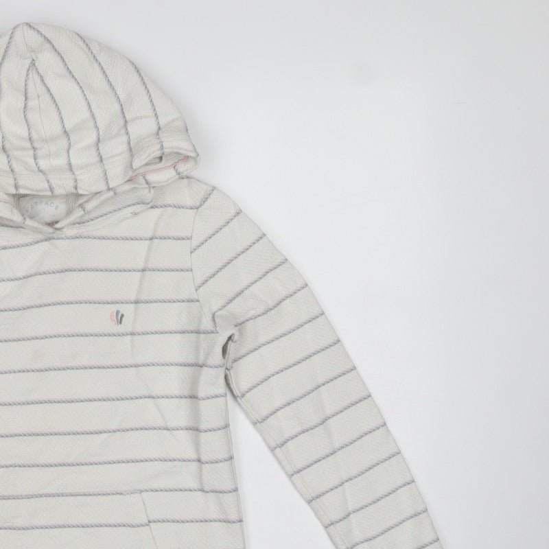 FatFace Girls White Striped Pullover Hoodie Age 9-10 Cotton
