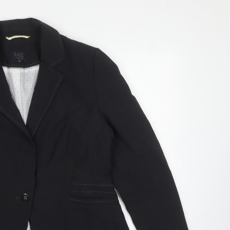 Marks and Spencer Women Black UK 16 Tailored Single-Breasted Blazer