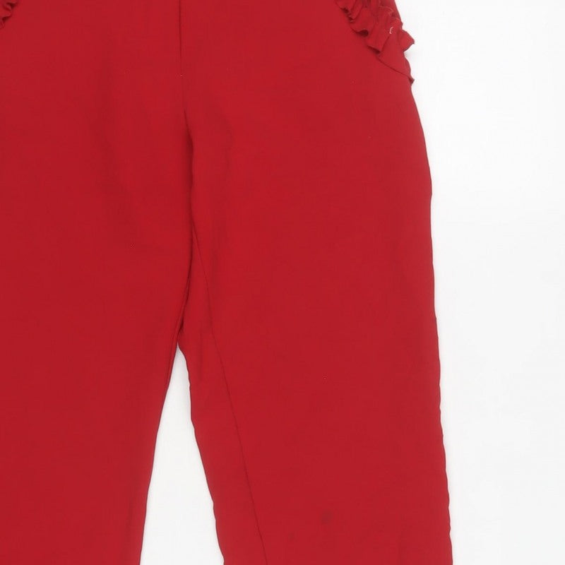 River Island Women’s Red Size 6 High Rise Ruffle Trousers