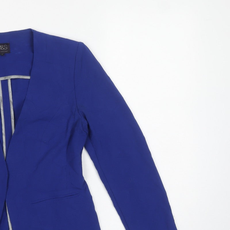 Marks & Spencer Women Blue UK 8 Petite Tailored Collarless Blazer