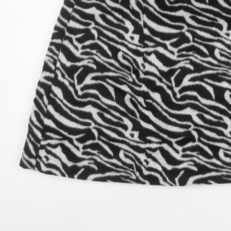 Forever Unique Women Black Zebra Print A-Line Mini Skirt UK 16