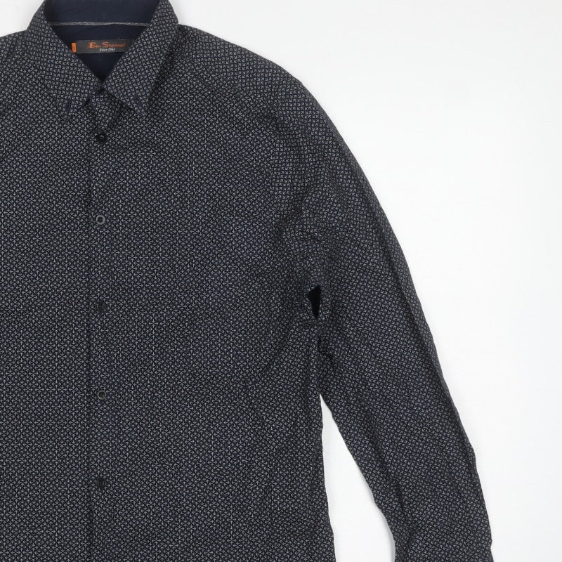 Ben Sherman Men’s Navy L Geometric Cotton Long Sleeve Button-Up Shirt