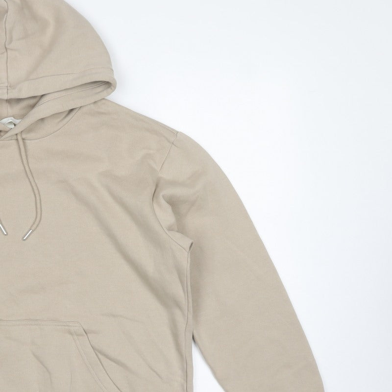 H&M Women's Beige M Pullover Hooded Fleece Hoodie Kangaroo Pocket
