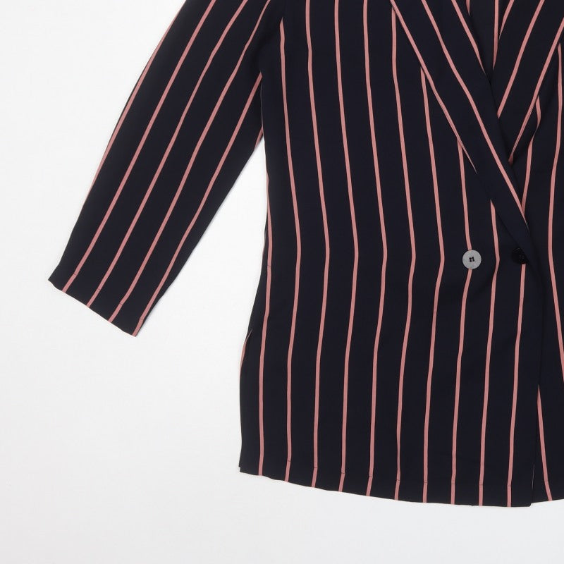 Windsmoor Women Black Pink Stripe Longline Blazer Jacket UK 12
