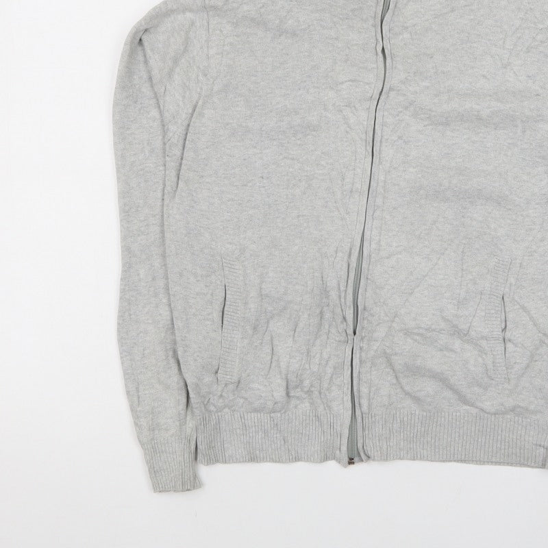 Refectory Men's Grey Medium Full Zip Cotton Knit High Neck Jumper Cardigan