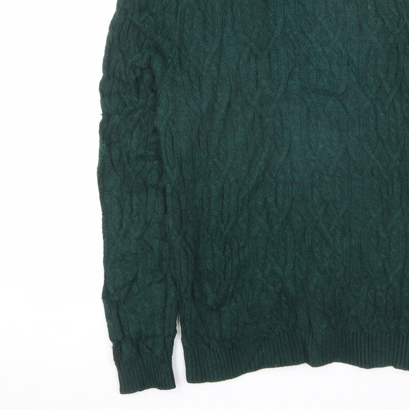 Benetton Women Green L Cable Knit Crew Neck Pullover Jumper