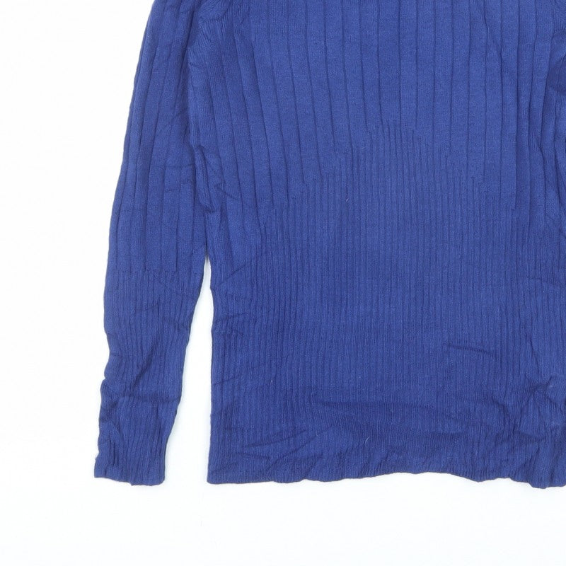 M&S Collection Women Blue Size 8 Roll Neck Ribbed Knit Jumper