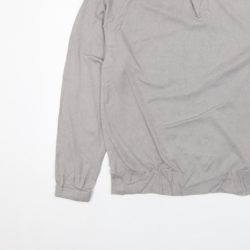 Marks and Spencer Men Grey M Collared Button Pullover Cotton Rich Jumper