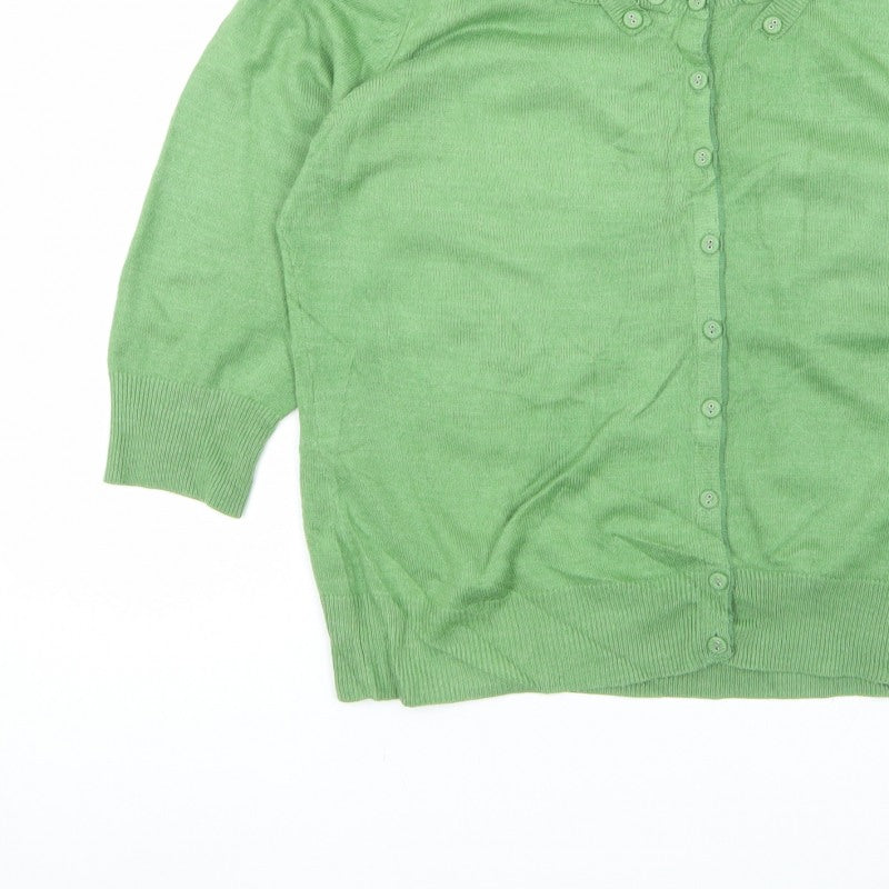 Per Una Women’s Green Button Front Ruffle Knit Cardigan UK 16