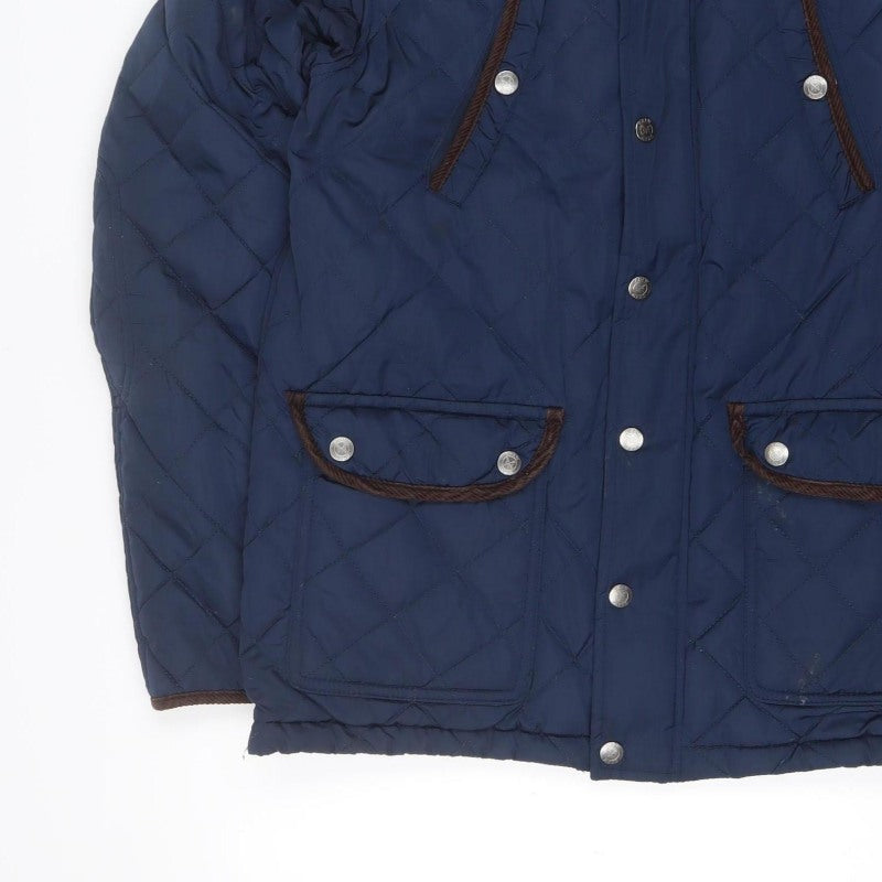 Crew Clothing Co. Men’s Blue Large Quilted Snap Jacket Corduroy Collar