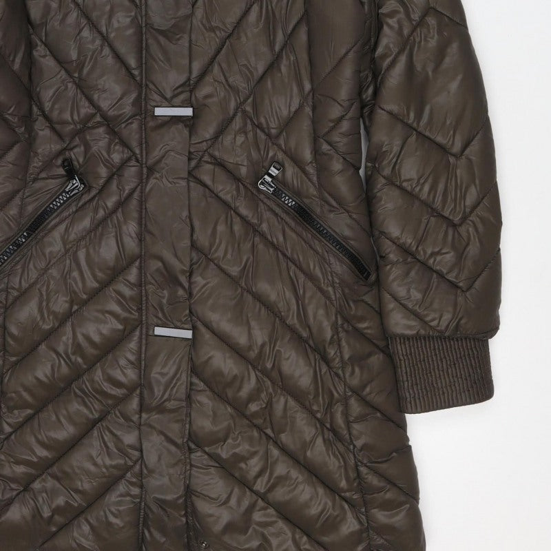 WADCS Women’s Brown L Long Hooded Quilted Puffer Jacket