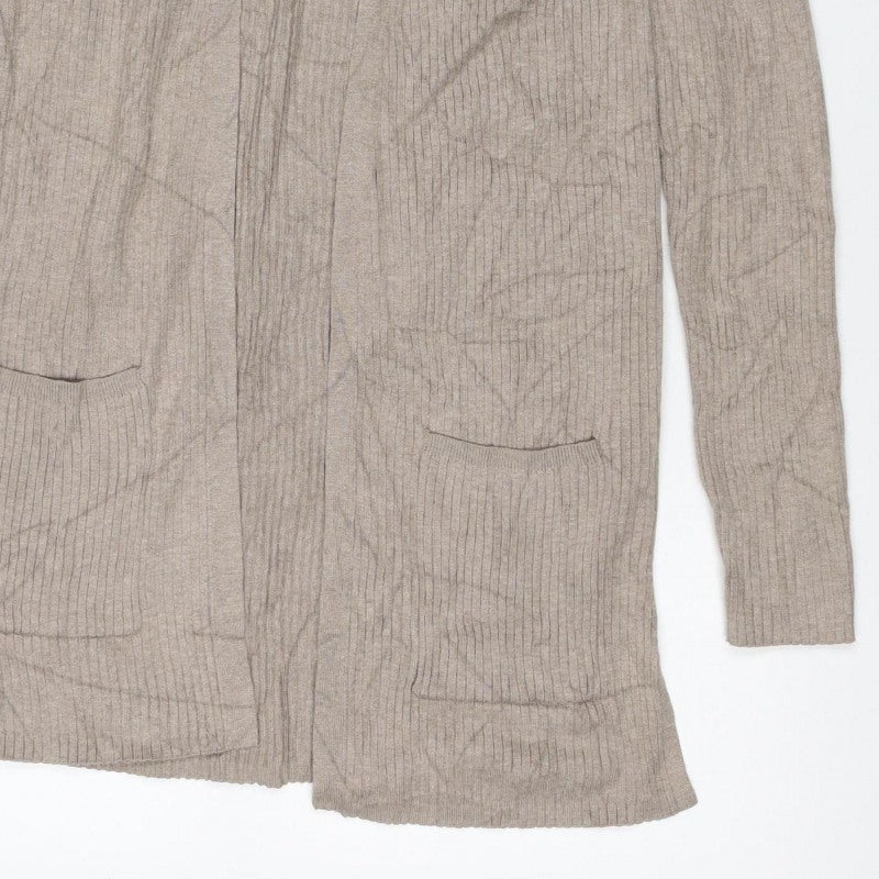 Marks & Spencer Women Beige XS Open Rib Knit Longline Cardigan