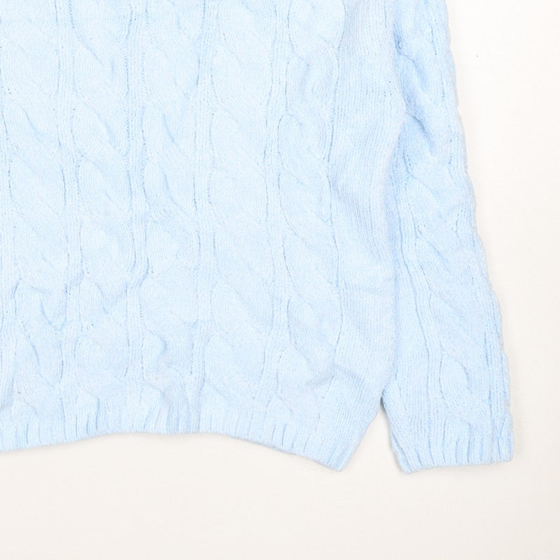 Marks and Spencer Women Blue M Cable Knit Crew Neck Jumper