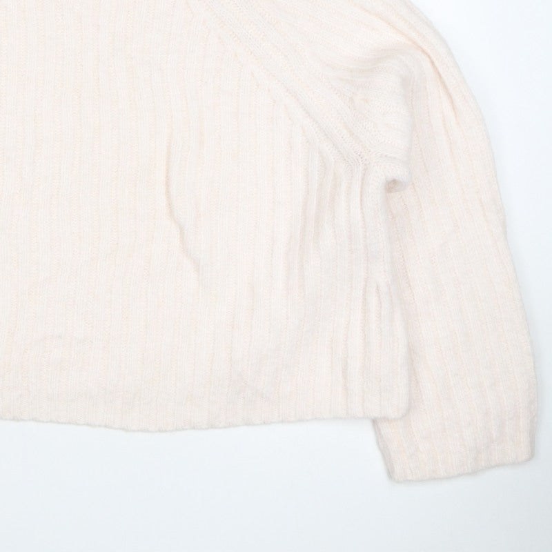 Zara Women Ivory M Roll Neck Ribbed Knit Alpaca Blend Jumper