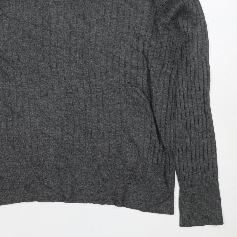 H&M Women Grey M Ribbed Crew Neck Long Sleeve Pullover Jumper