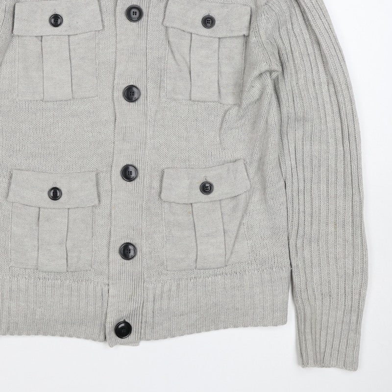 Dissident Men Grey L Button Knit Cardigan High Neck 4 Pocket