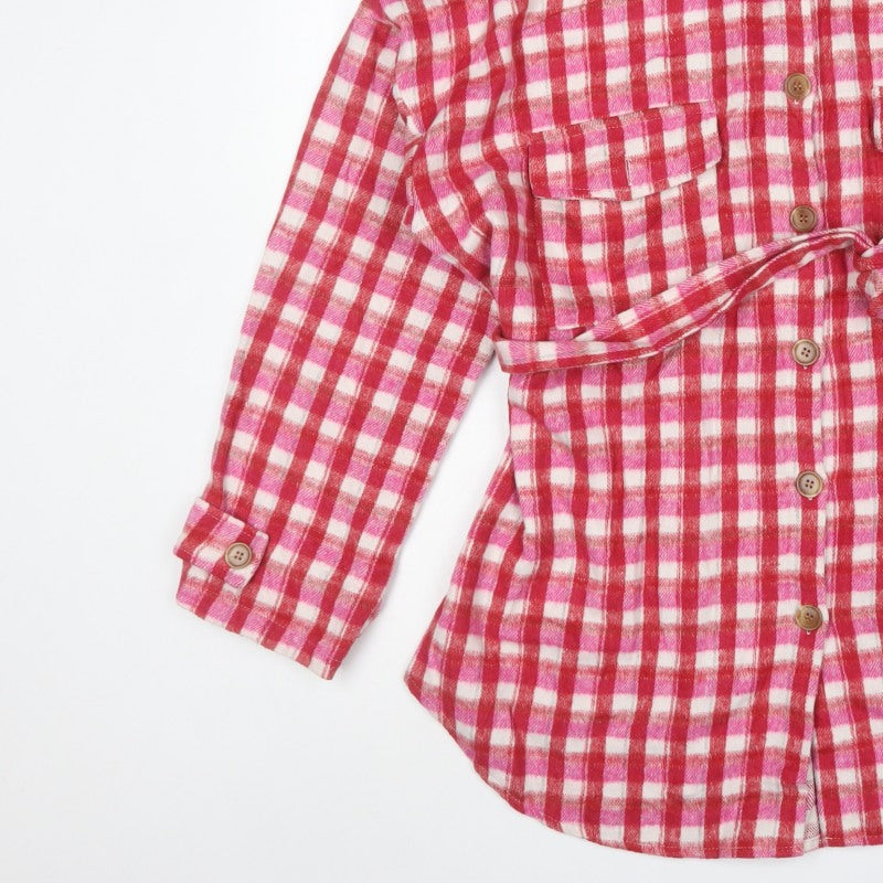 In The Style Women’s Pink Check Belted Flannel Jacket UK 14