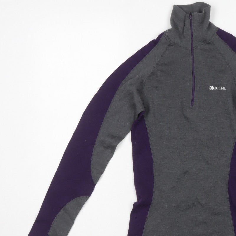 Extreme Women’s Grey Purple UK 8 Merino 1/4 Zip Thermal Active Top